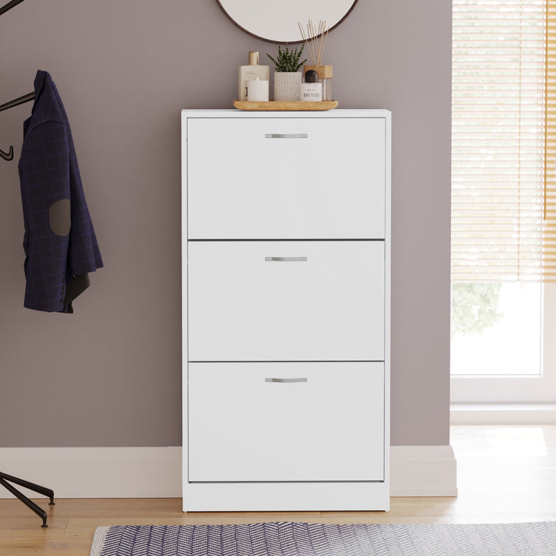3-Drawer Shoe Cabinet, White