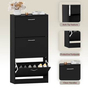 3-Drawer Shoe Cabinet, Black