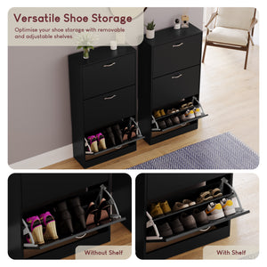 3-Drawer Shoe Cabinet, Black