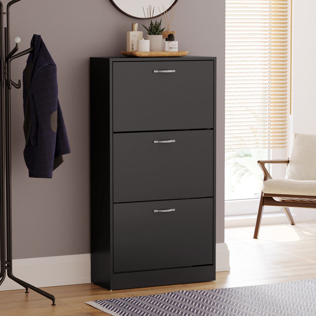 3-Drawer Shoe Cabinet, Black