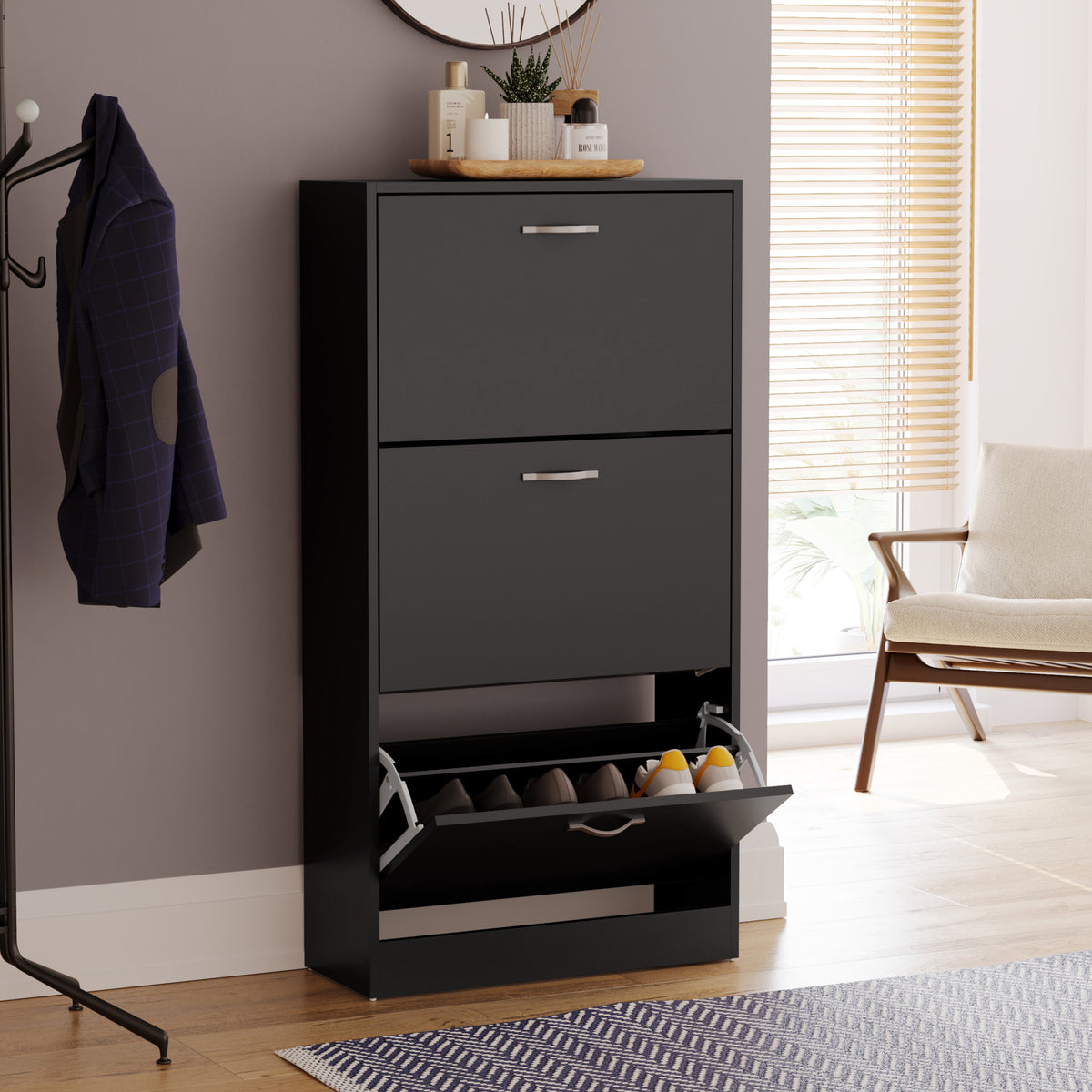 3-Drawer Shoe Cabinet, Black