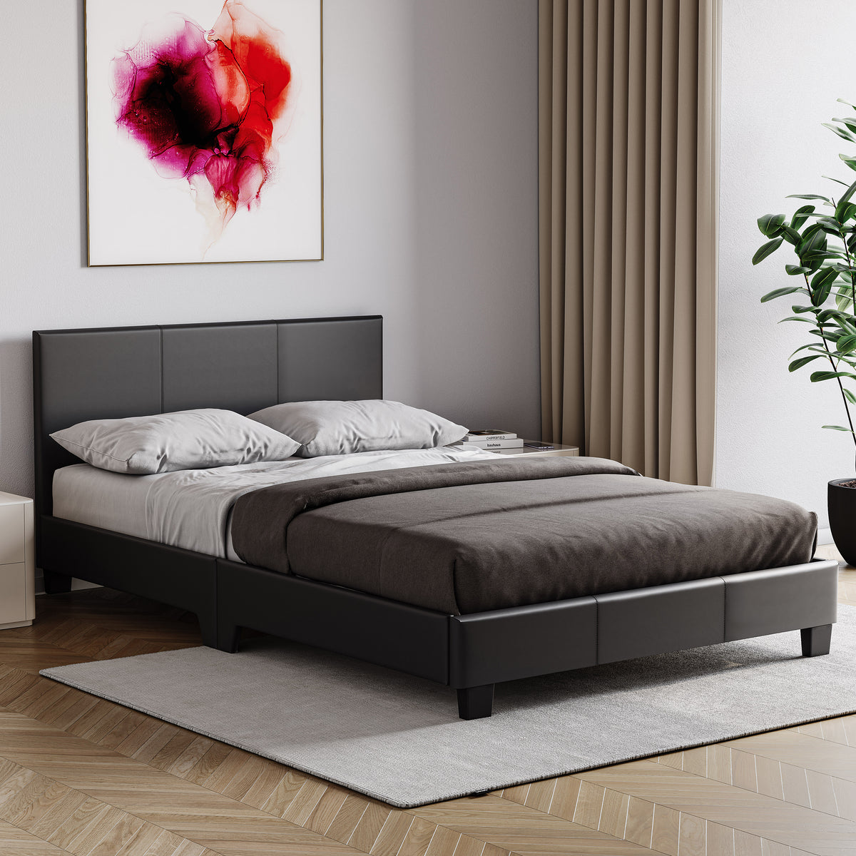 Lisbon Small Double Faux Leather Bed, Black UKFR