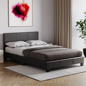 Lisbon Small Double Faux Leather Bed, Black UKFR