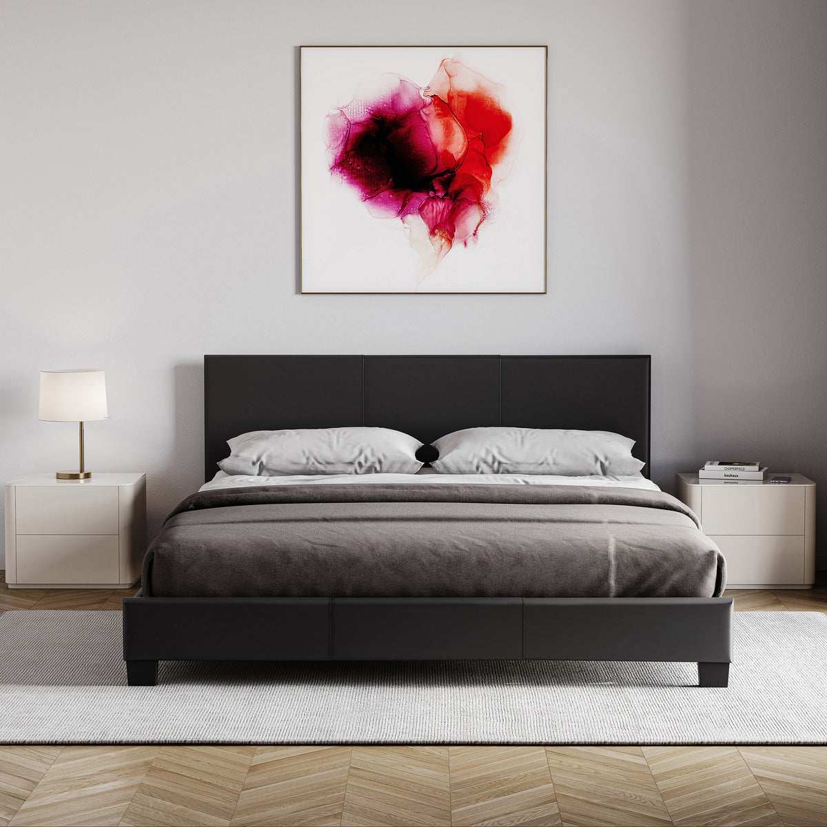 Lisbon Double Faux Leather Bed, Black UKFR