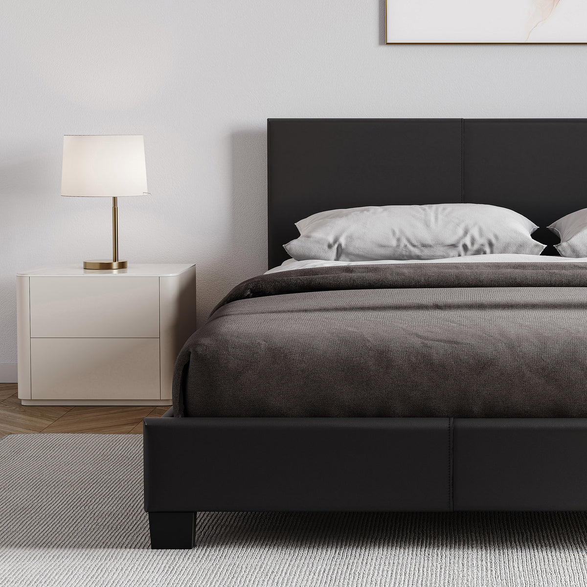 Lisbon Double Faux Leather Bed, Black UKFR