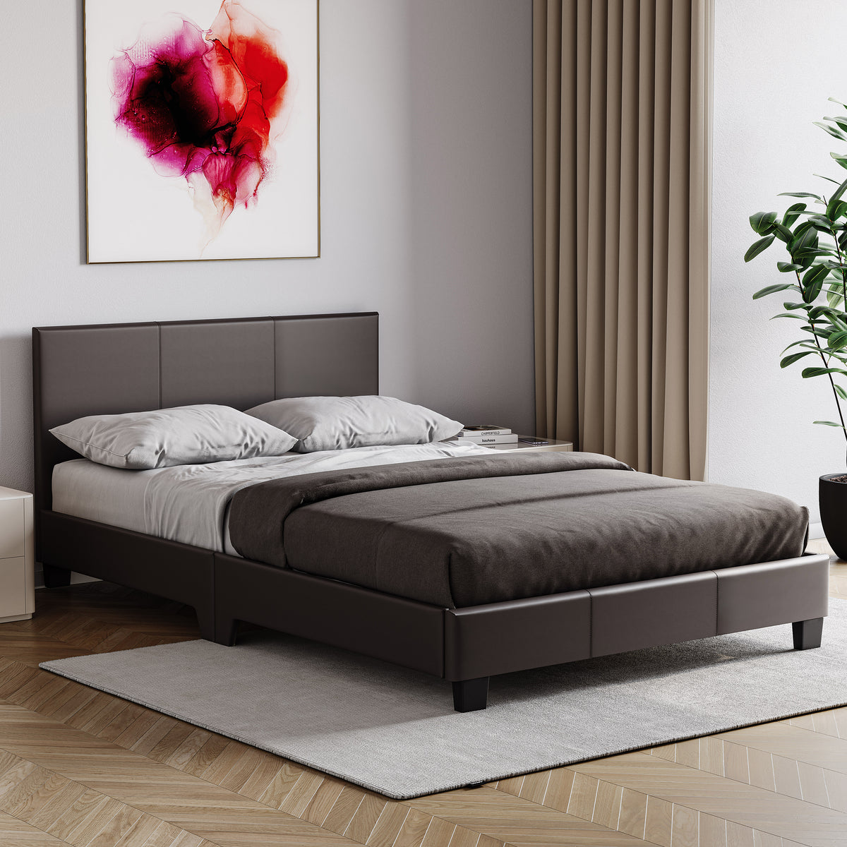 Lisbon Small Double Faux Leather Bed, Brown UKFR