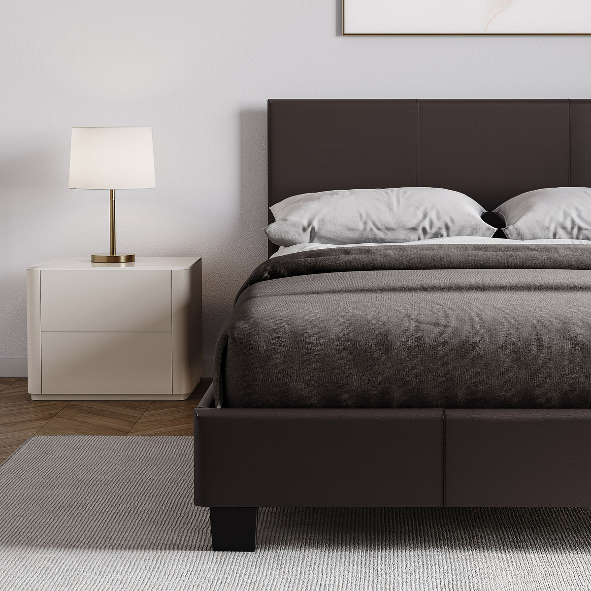 Lisbon Small Double Faux Leather Bed, Brown UKFR
