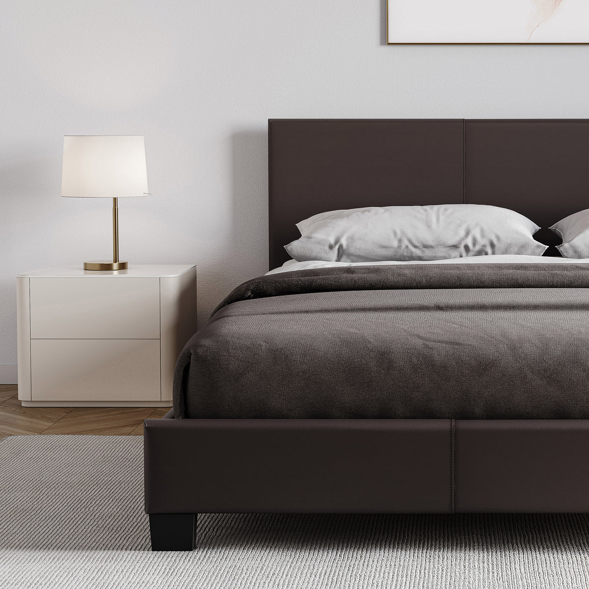Lisbon Double Faux Leather Bed, Brown UKFR