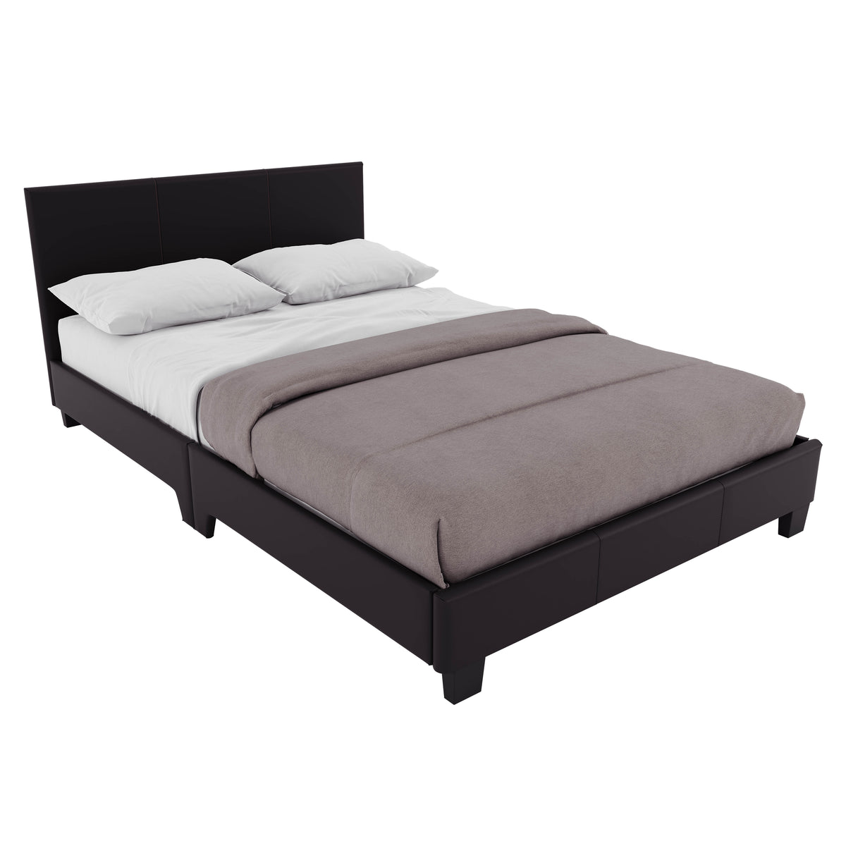 Lisbon King Size Faux Leather Bed, Brown UKFR