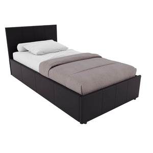 Lisbon Single Ottoman Faux Leather Bed, Black UKFR