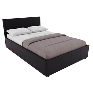 Lisbon Small Double Ottoman Faux Leather Bed, Black UKFR