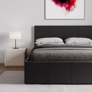 Lisbon Small Double Ottoman Faux Leather Bed, Black UKFR