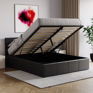 Lisbon Double Ottoman Faux Leather Bed, Black UKFR