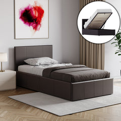 Lisbon Single Ottoman Faux Leather Bed, Brown UKFR