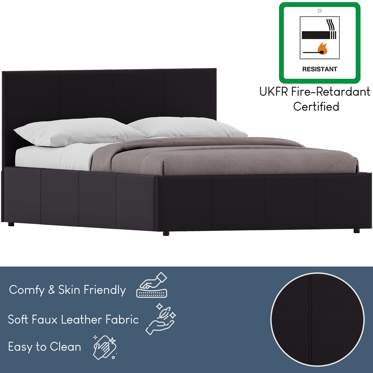 Lisbon Small Double Ottoman Faux Leather Bed, Brown UKFR