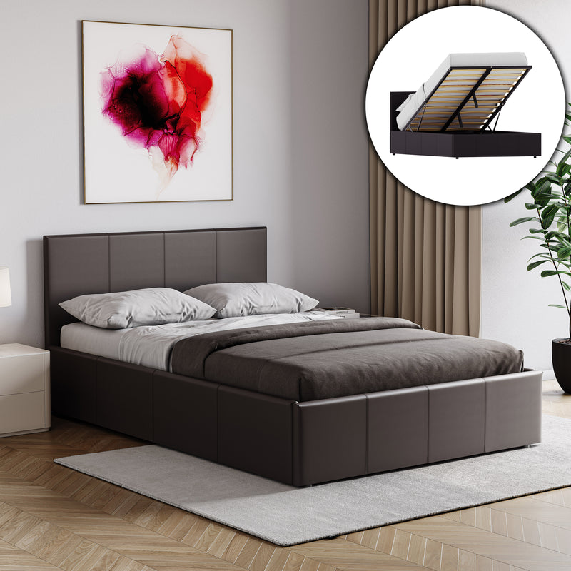 Lisbon Small Double Ottoman Faux Leather Bed, Brown UKFR