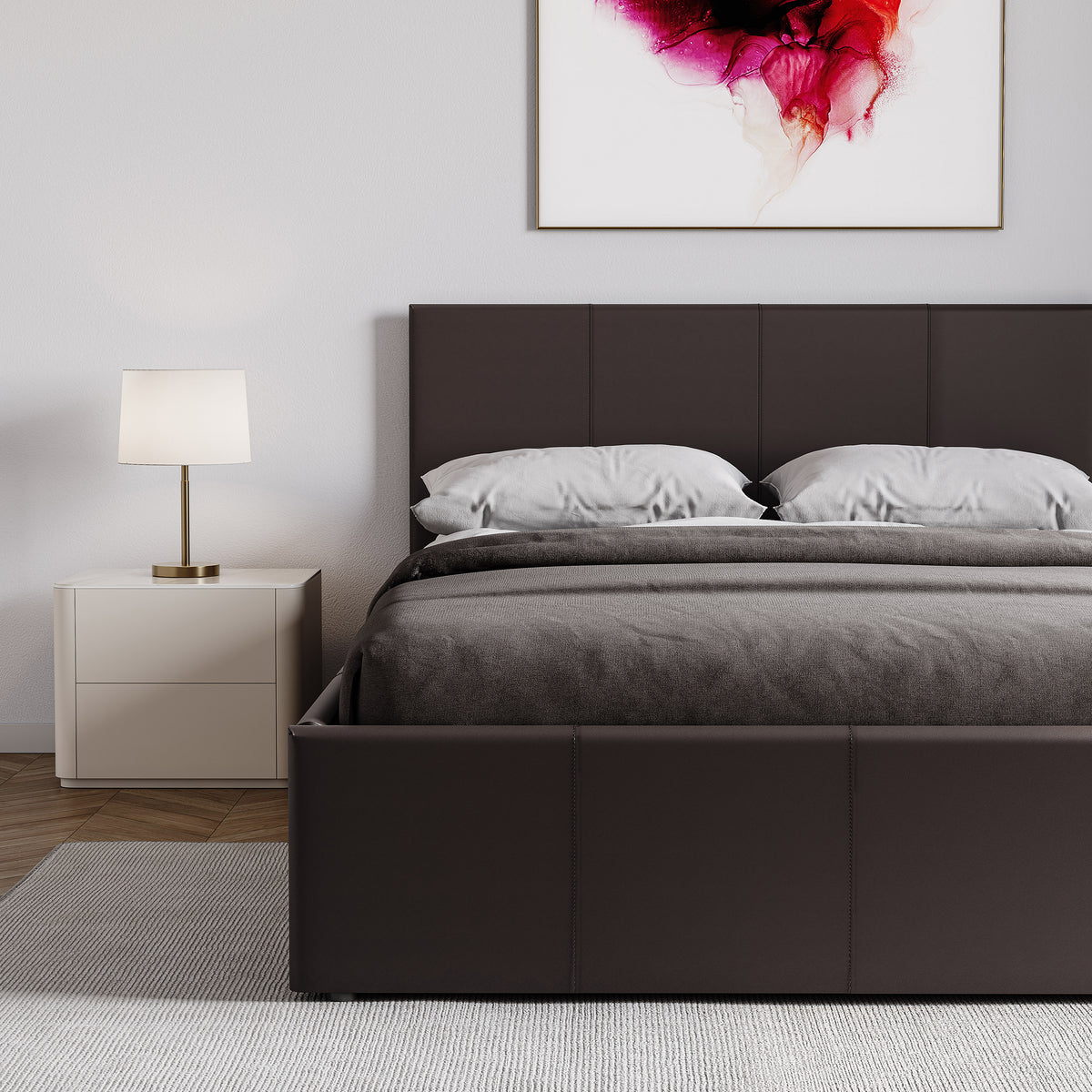 Lisbon Small Double Ottoman Faux Leather Bed, Brown UKFR