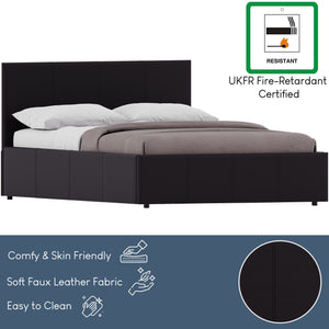Lisbon Double Ottoman Faux Leather Bed, Brown UKFR