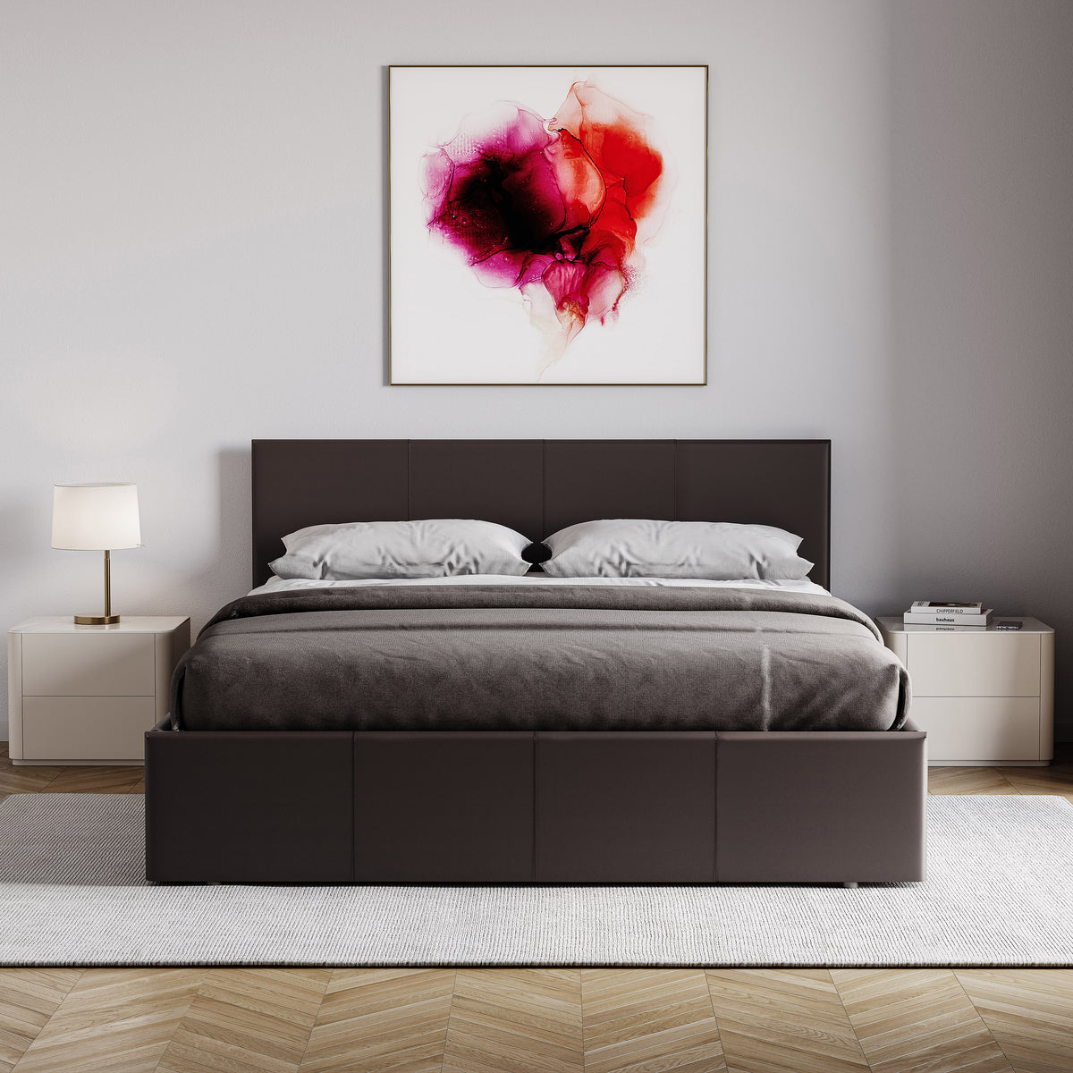 Lisbon Double Ottoman Faux Leather Bed, Brown UKFR