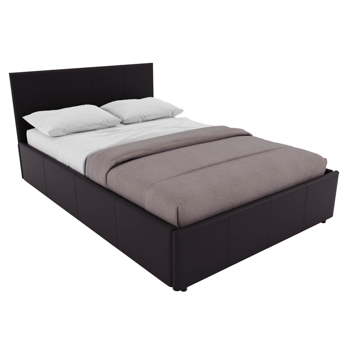 Lisbon King Size Ottoman Faux Leather Bed, Brown UKFR