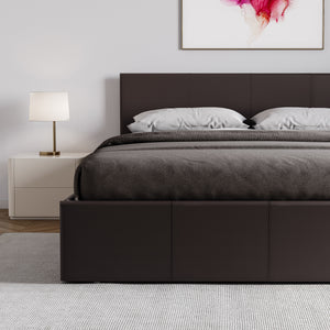 Lisbon King Size Ottoman Faux Leather Bed, Brown UKFR