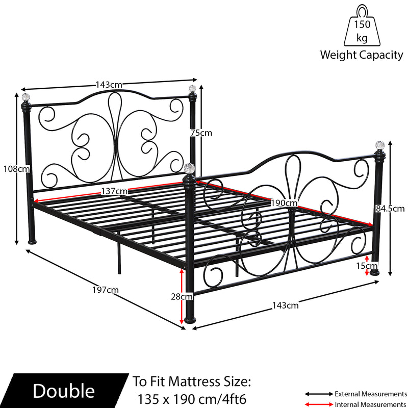 Chicago Double Metal Bed - Black