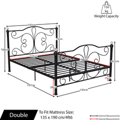 Chicago Double Metal Bed - Black