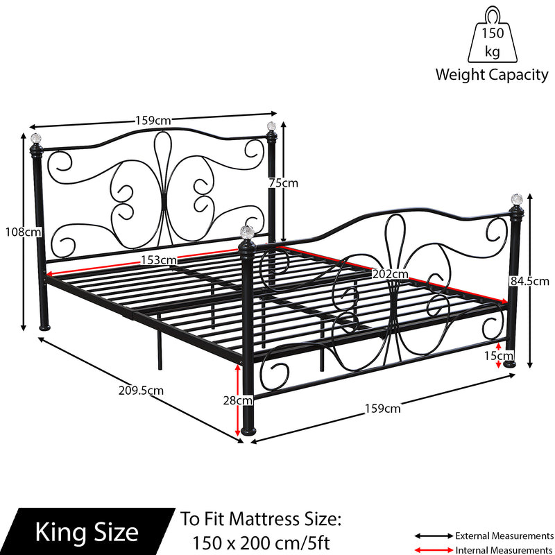 Chicago King Size Metal Bed - Black