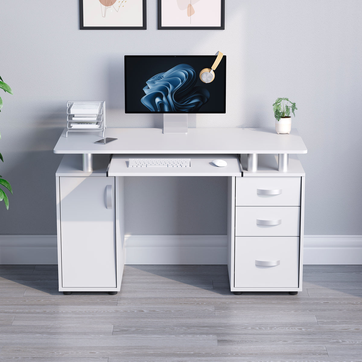 Otley 3-Drawer 1-Door Computer Desk, White