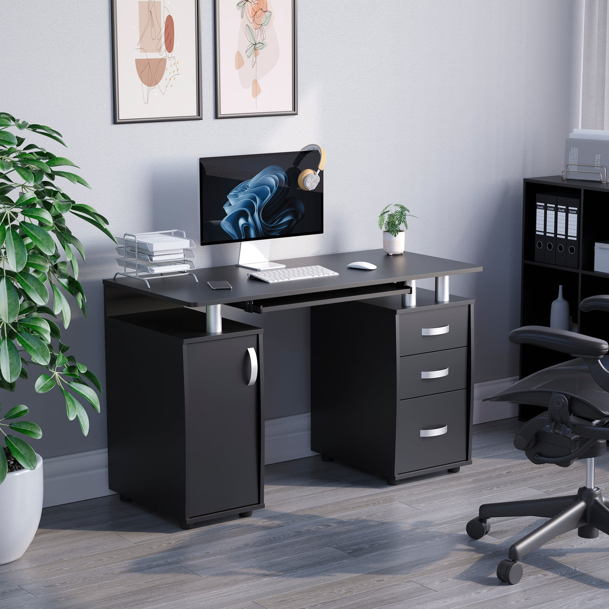 Otley 3-Drawer 1-Door Computer Desk, Black