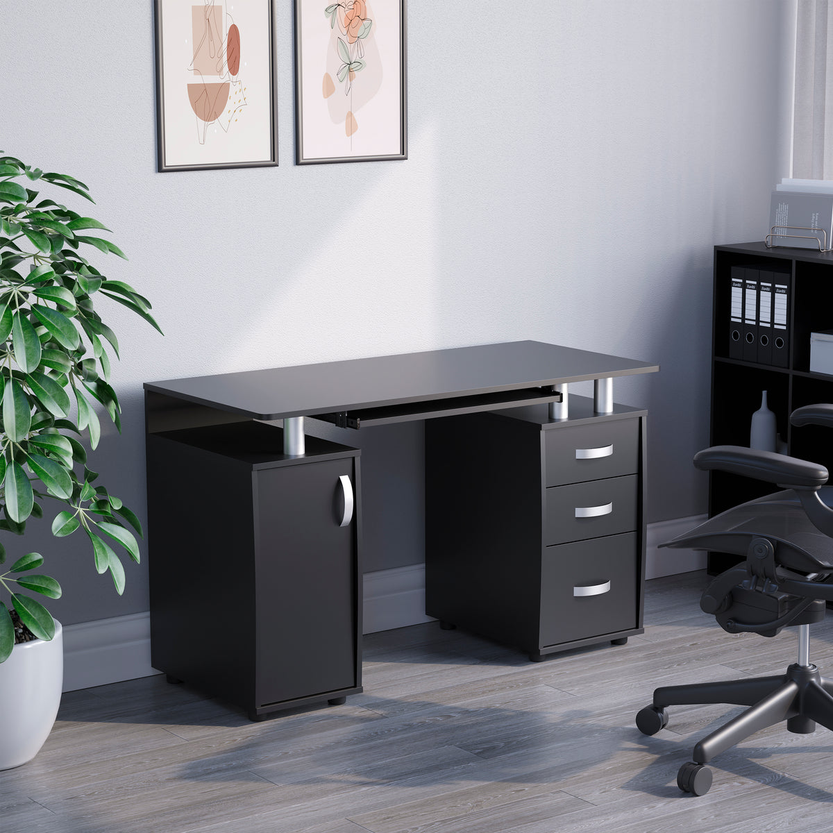 Otley 3-Drawer 1-Door Computer Desk, Black
