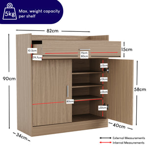 Dalby 2-Door 1-Drawer Shoe Cabinet, Oak