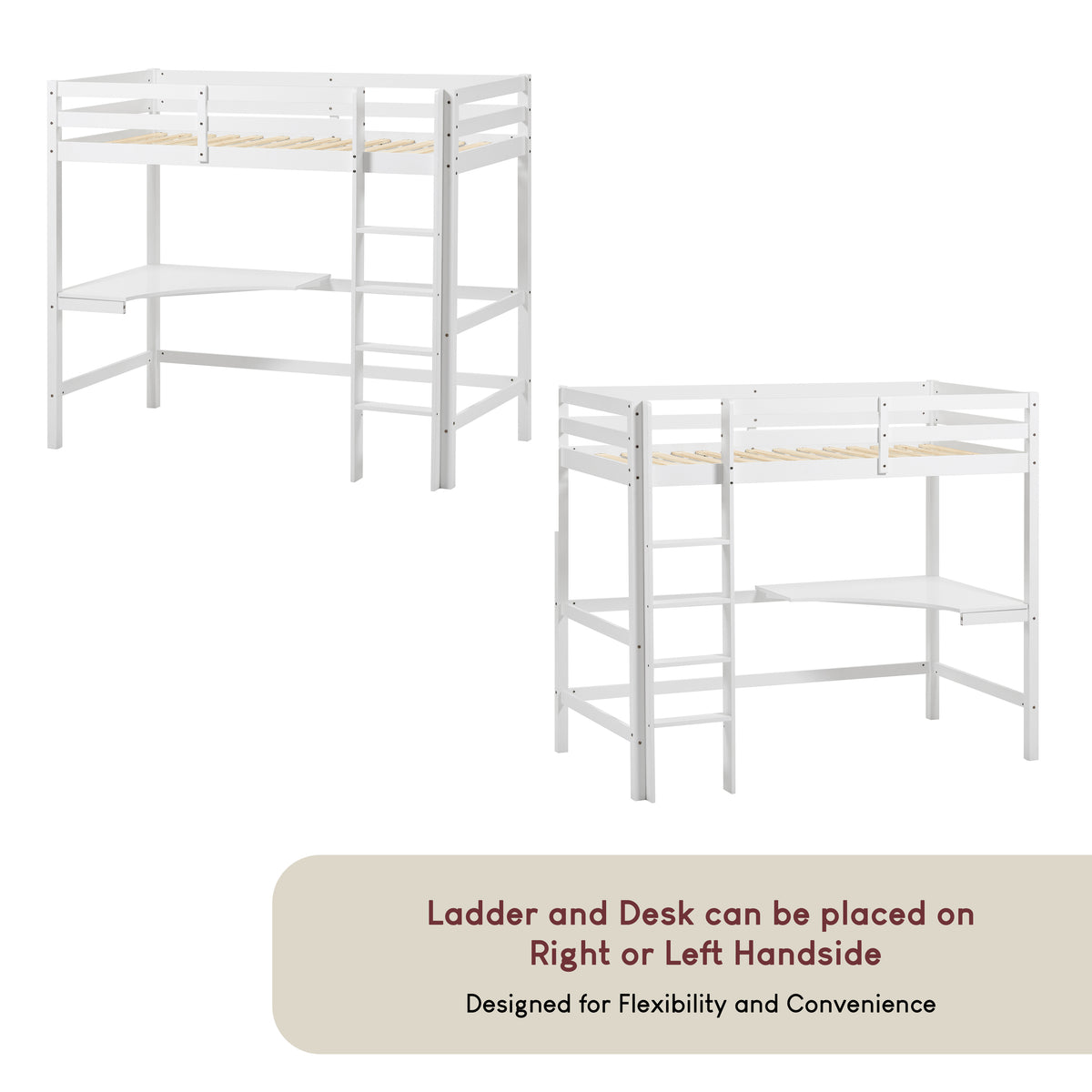 Sydney High Bunk With Desk - White