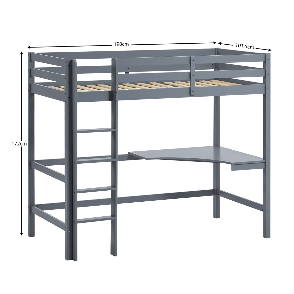 Sydney High Bunk Bed With Desk - Grey