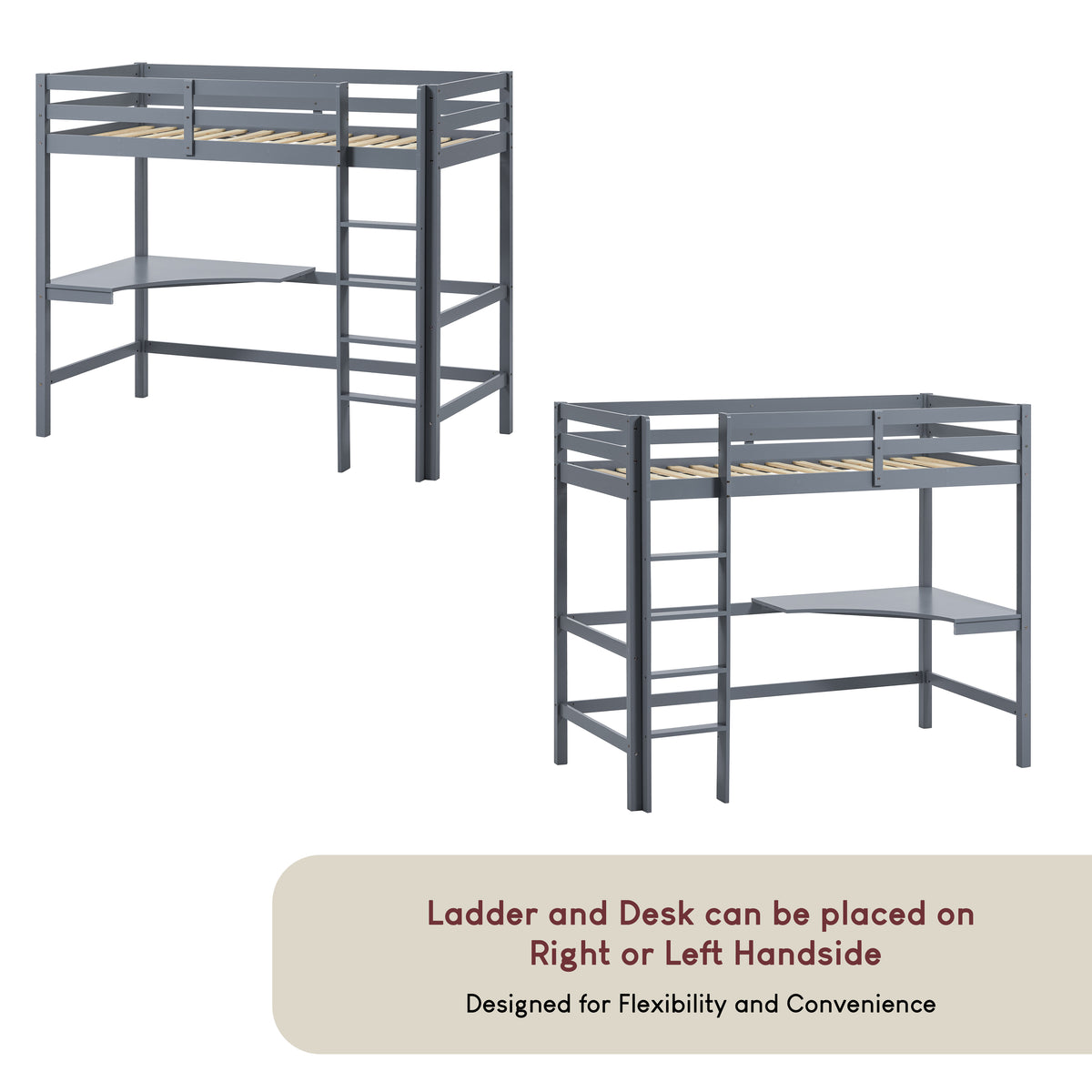Sydney High Bunk Bed With Desk - Grey