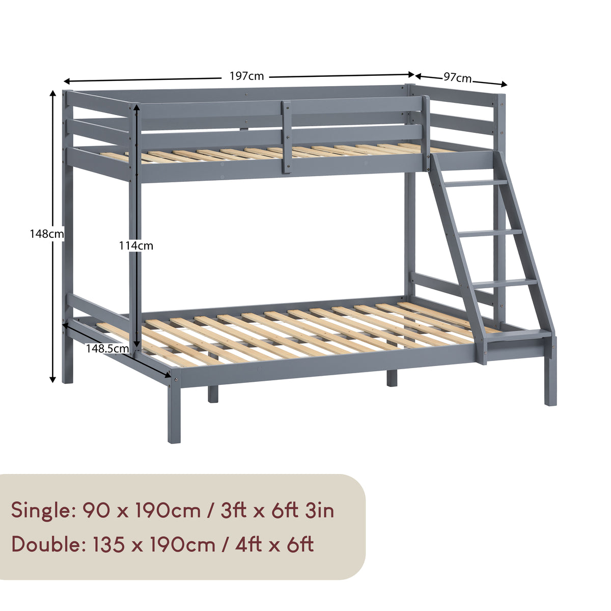 Sydney Triple Sleeper Bunk Bed - Grey