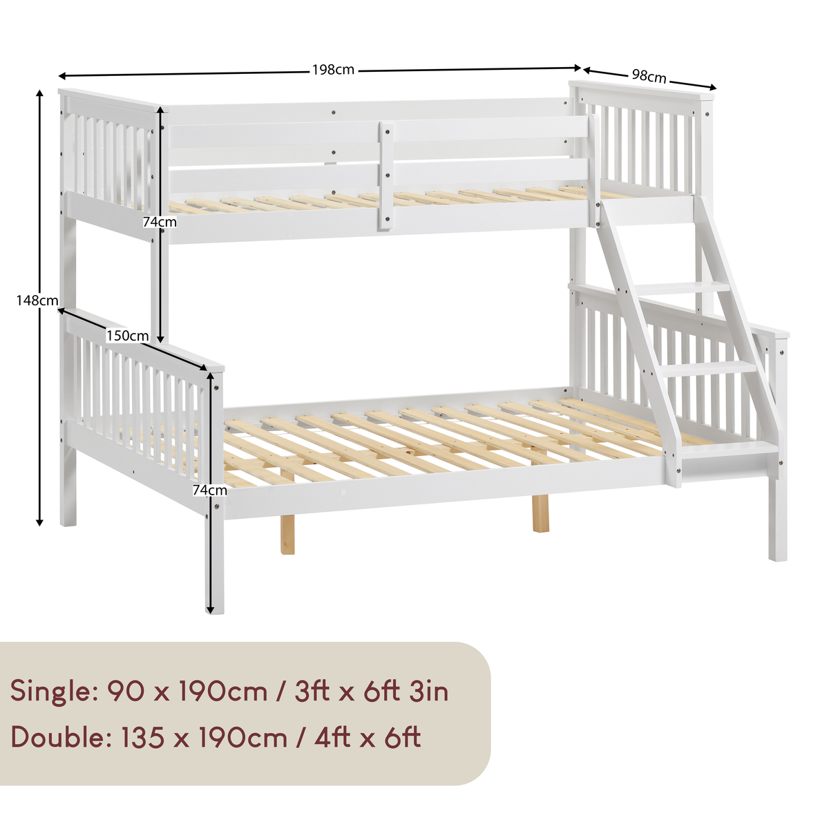 Milan Triple Sleeper Bunk Bed - White