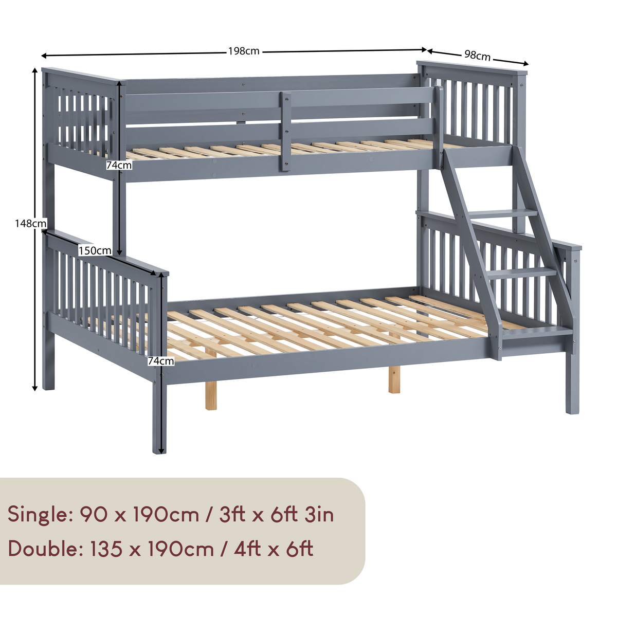 Milan Triple Sleeper Bunk Bed - Grey