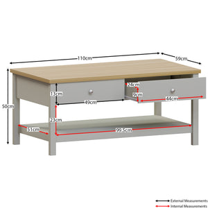 Arlington 2-Drawer Coffee Table - Grey