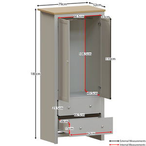 Arlington 2-Door 2-Drawer Wardrobe - Grey