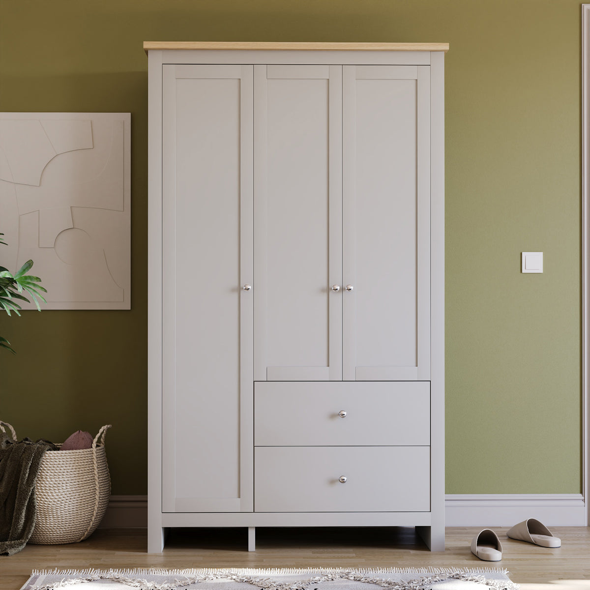Arlington 3-Door 2-Drawer Wardrobe - Grey