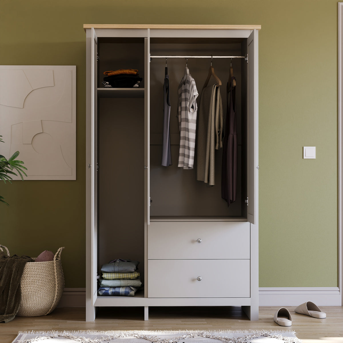 Arlington 3-Door 2-Drawer Wardrobe - Grey