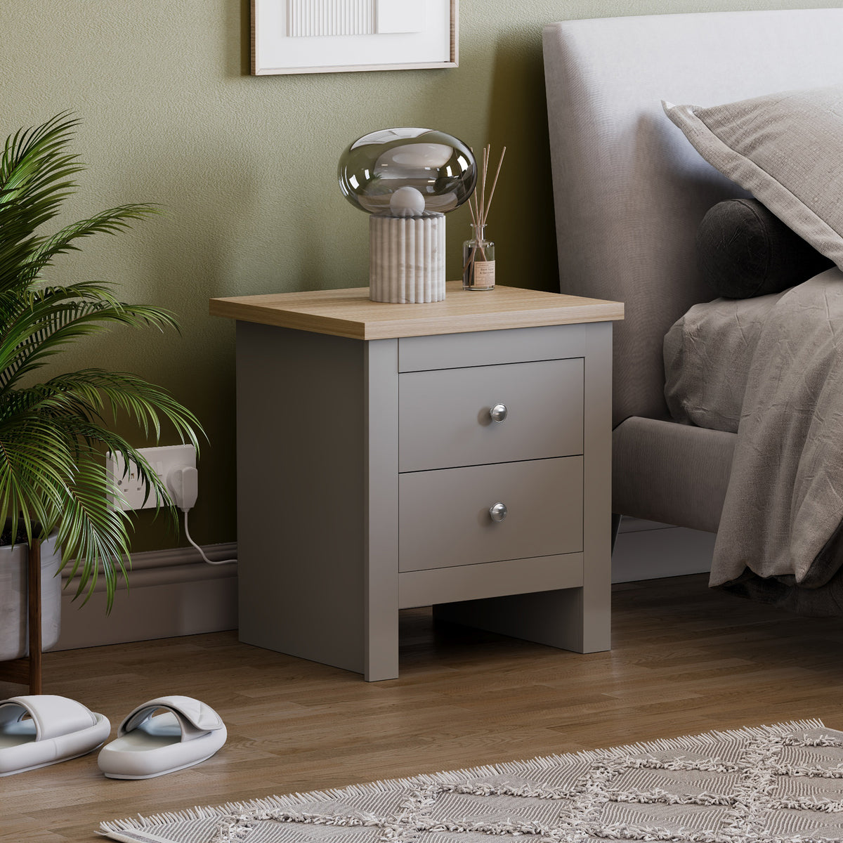 Arlington 2-Drawer Bedside Chest - Grey