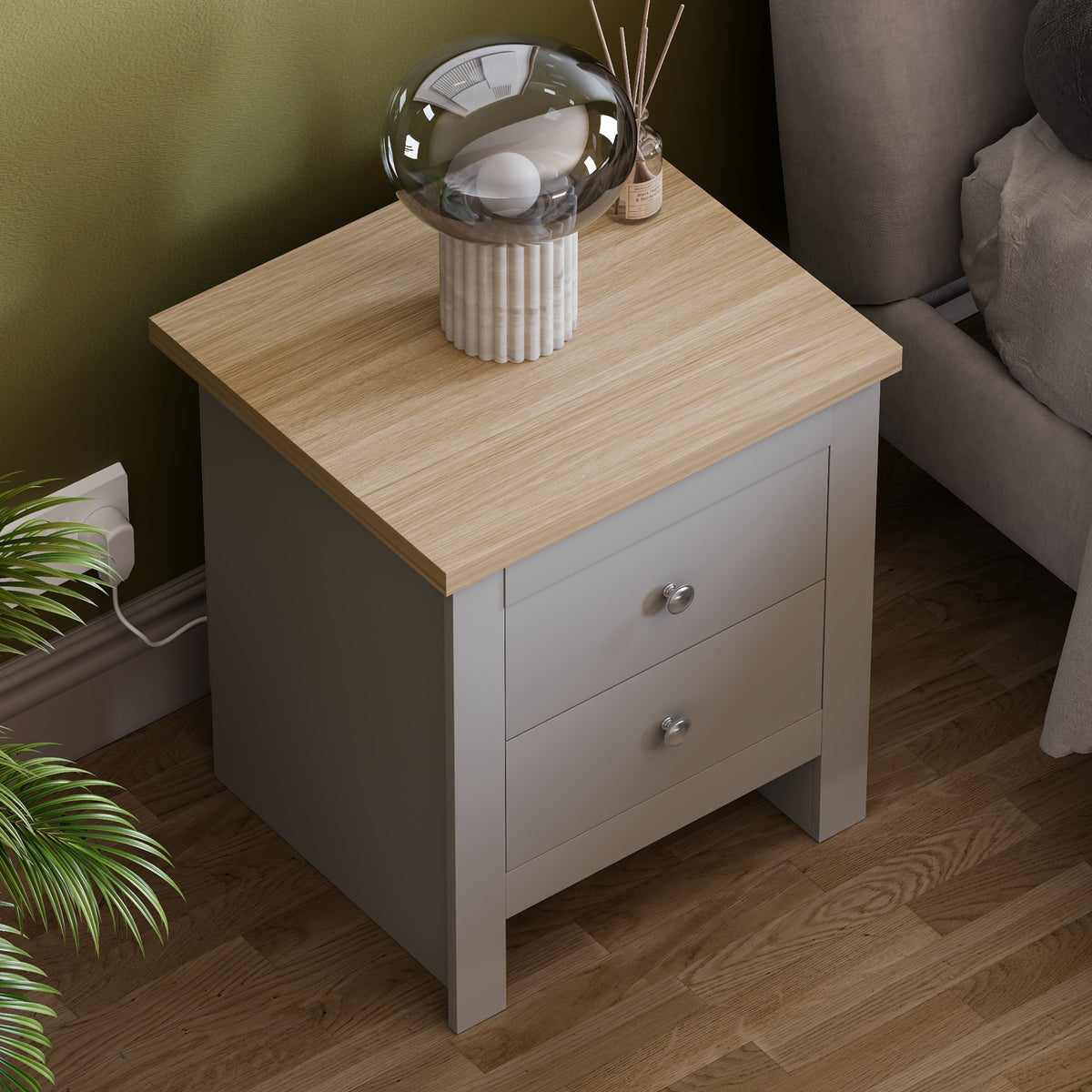 Arlington 2-Drawer Bedside Chest - Grey