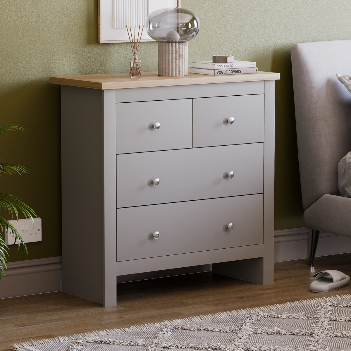 Arlington 4 Drawer Chest of Drawers in Grey – Bedroom Storage Unit
