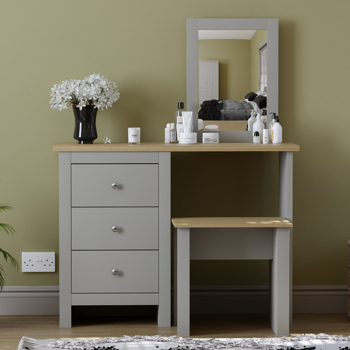 Arlington 3-Drawer Dressing Table Set - Grey