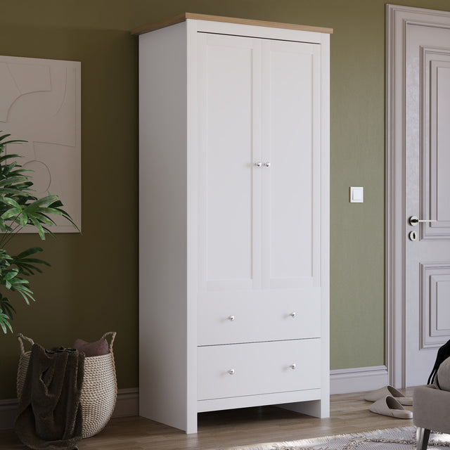 Arlington 2 Door 2 Drawer Wardrobe in White – Practical Bedroom Clothes Storage
