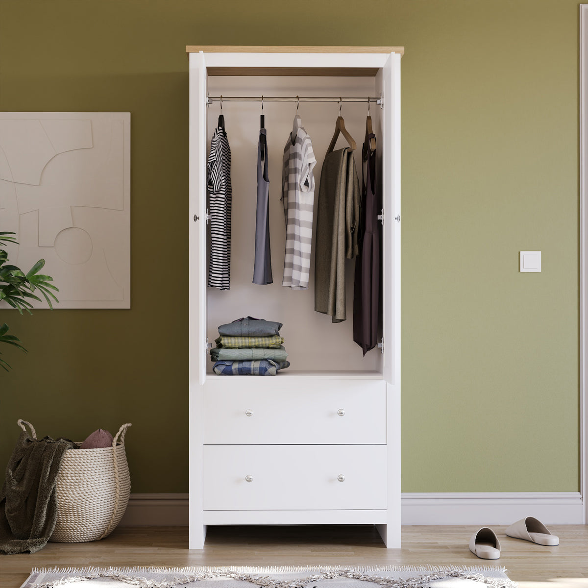 Arlington 2 Door 2 Drawer Wardrobe in White – Practical Bedroom Clothes Storage
