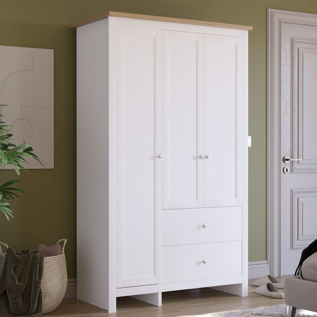 Arlington 3 Door 2 Drawer Wardrobe in White – Spacious Bedroom Clothes Storage

