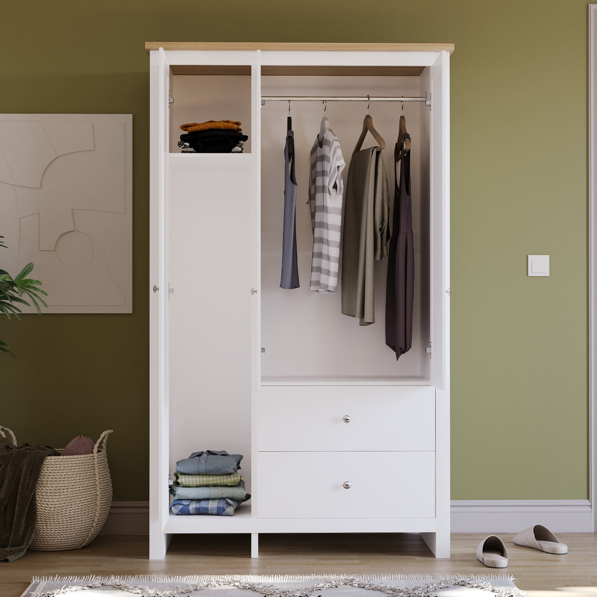 Arlington 3 Door 2 Drawer Wardrobe in White – Spacious Bedroom Clothes Storage
